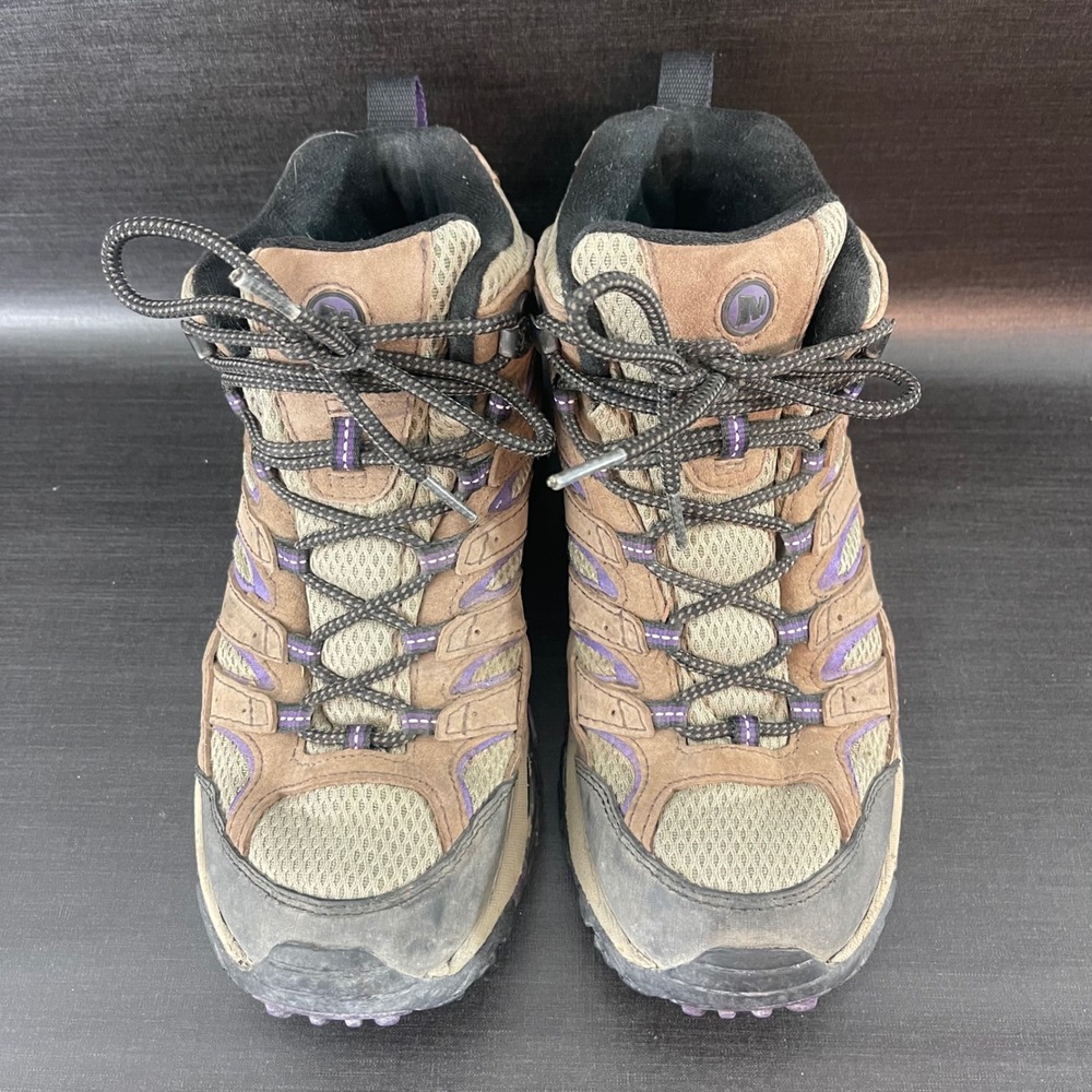 Merrell Moab 2 Vent Womens 8.5 Brown Purple Suede Mid Top Hiking Trail Boots - Picture 2 of 9